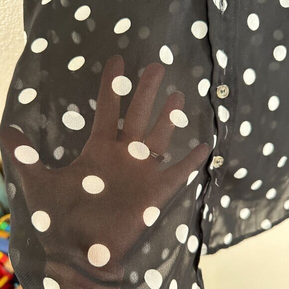 Hurley Black and White Polka Dot‎ Womens Long Sleeve Blouse Size Large - Picture 6 of 7